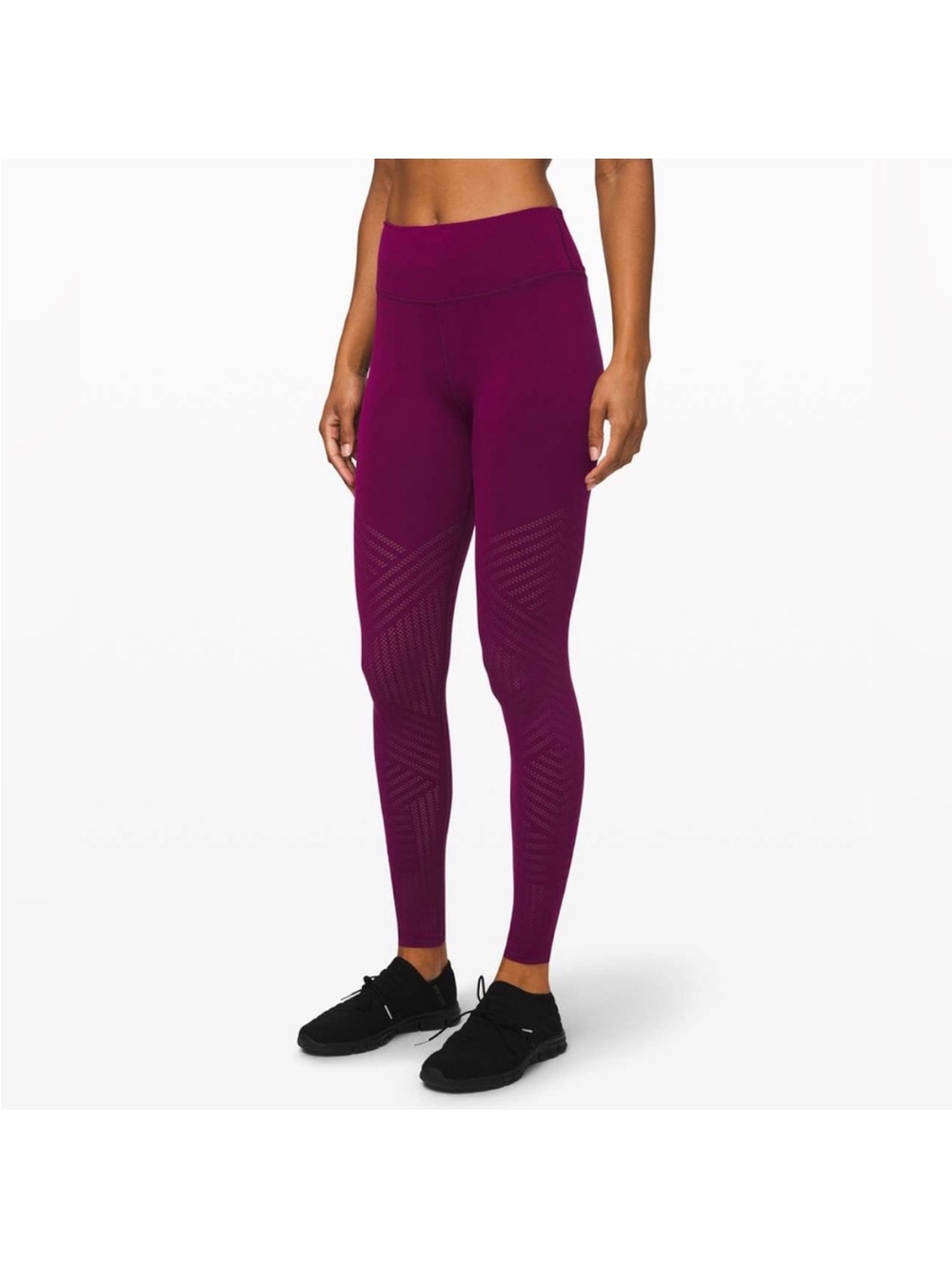 Lululemon Revel Mesh Stripe- Magenta Purple Leggings- Size 8